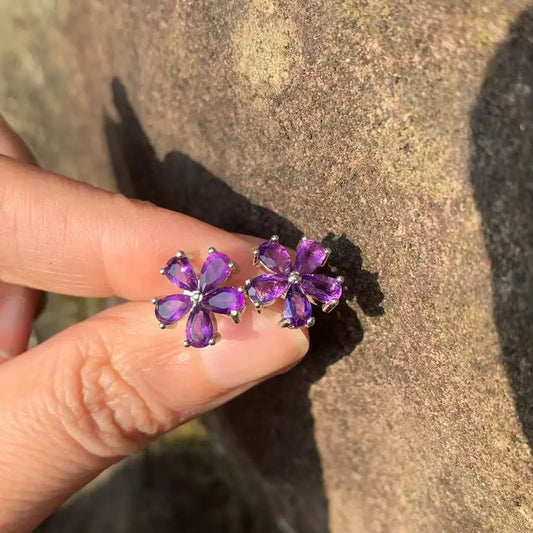 Sterling Silver Flower Amethyst Earrings