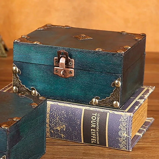 Vintage treasure chest wooden jewelry box