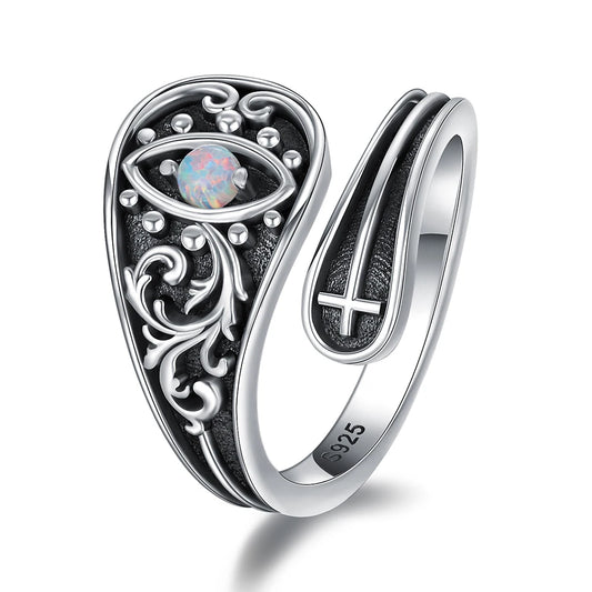 Victorian Ring Sterling Silver Evil Eye