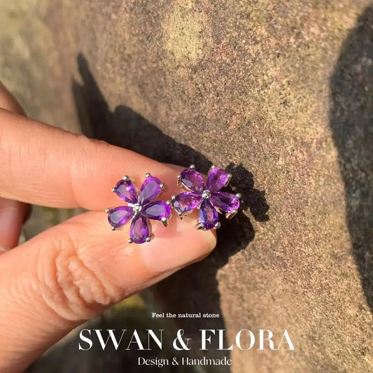 Sterling Silver Flower Amethyst Earrings