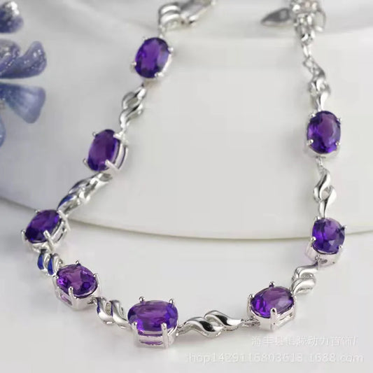 925 Sterling Silver Purple Crystal Amethyst Bracelet for Women